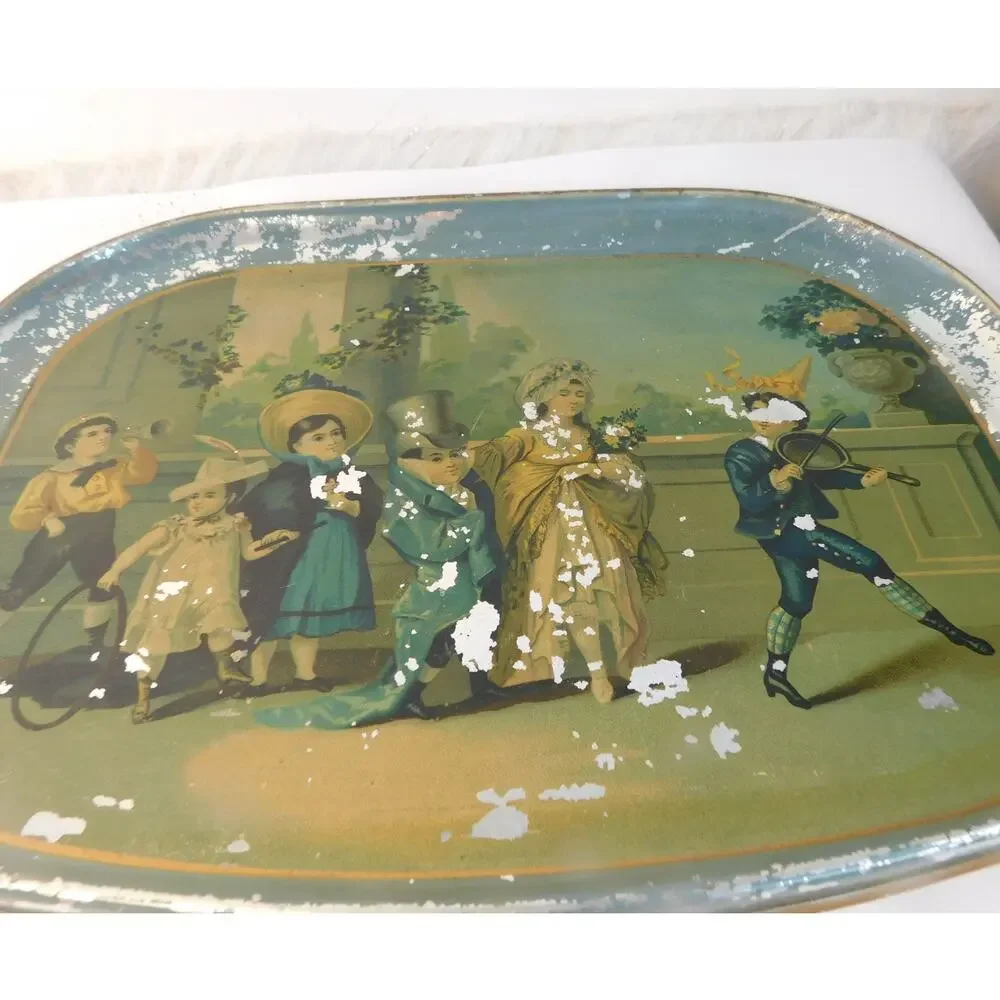 Antique 1876 Waterman's Patent Tin Litho Tray Victorian Children Playing Music